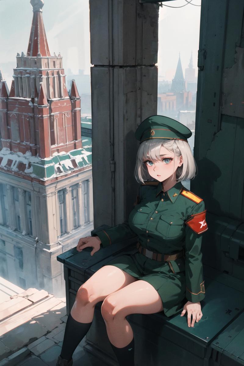 03028-3854731883-best quality, ultra-detailed, best shadow, cinematic light, hyper detail, mature female, green military uniform, (soviet atmosph.png